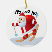 Santa on Snow Skis Round Ceramic Ornament (Voorkant)