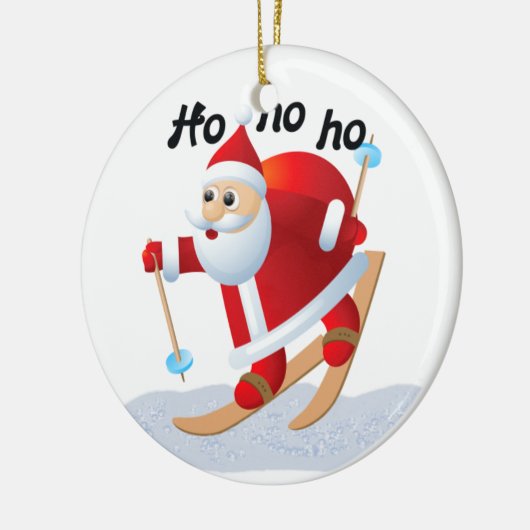 Santa on Snow Skis Round Ceramic Ornament (Links)