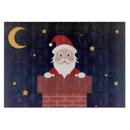 Santa on Xmas Night brengt cadeaus op schoorsteen Snijplank