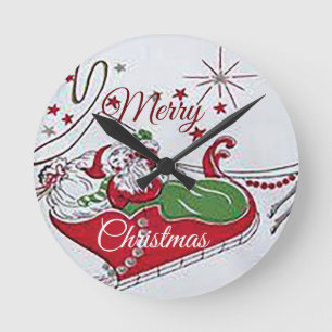 "Santa on Zijne Slape" Ronde acrylwandklok Klok