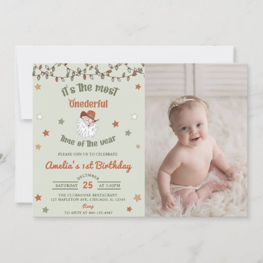 Santa Onederful Christmas Eerste Verjaardag Foto Kaart (Voorkant)