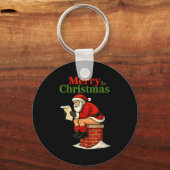 Santa Ong Down Chimney Shirt Funny Naughty Xmas Sa Sleutelhanger (Voorkant)