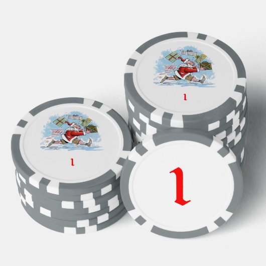 Santa Onvoorbereid grijs 1 gestreepte pokerchip (Opstapeling)