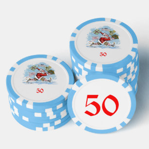 Santa Onvoorbereid lichtblauw 50 gestreepte pokerc Poker Chips