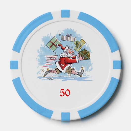 Santa Onvoorbereid lichtblauw 50 gestreepte pokerc Poker Chips (Voorkant)