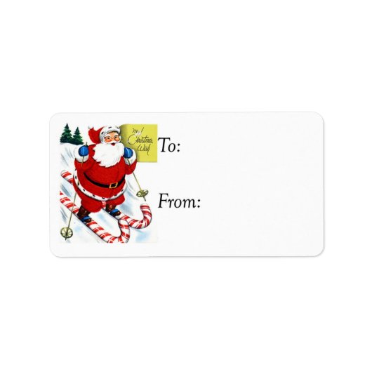  Santa op Candy Cane Skitis Gift Label (Voorkant)