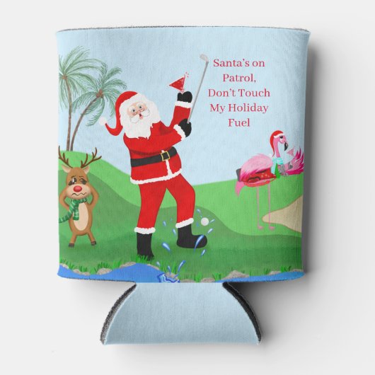 Santa op de golfbaan met Cocktail Funny Xmas Blikjeskoeler (Voorkant)