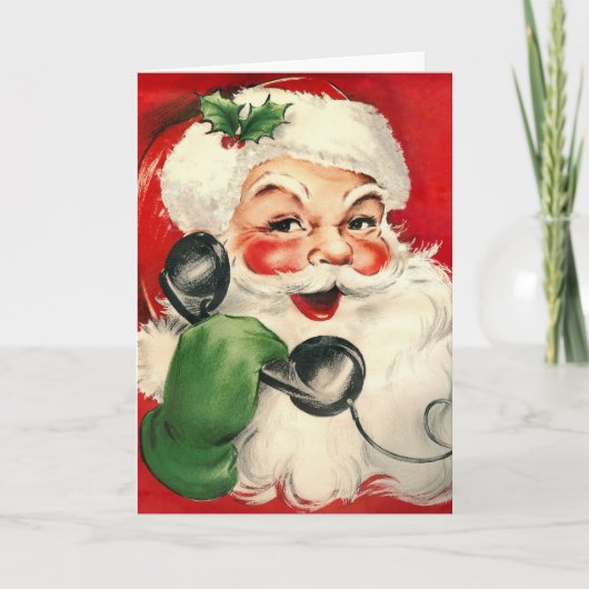 Santa op de telefoon feestdagen kaart (Voorkant)