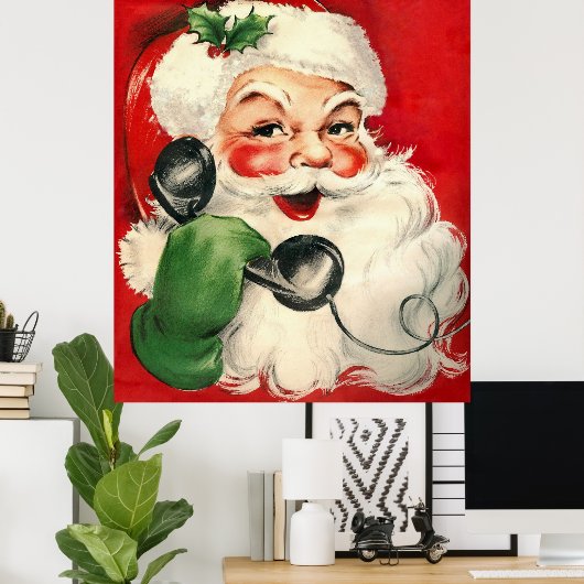 Santa op de telefoon poster (Thuiskantoor)