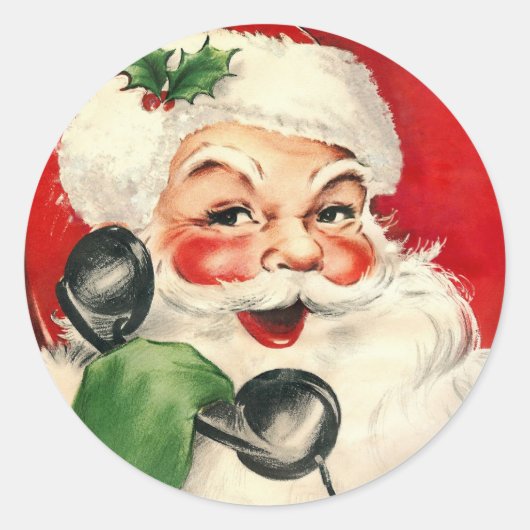 Santa op de telefoon ronde sticker (Voorkant)