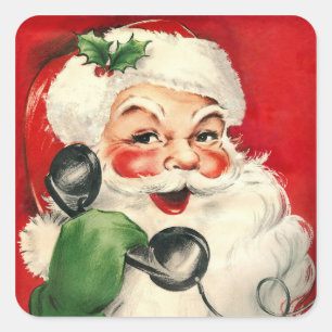 Santa op de telefoon vierkante sticker