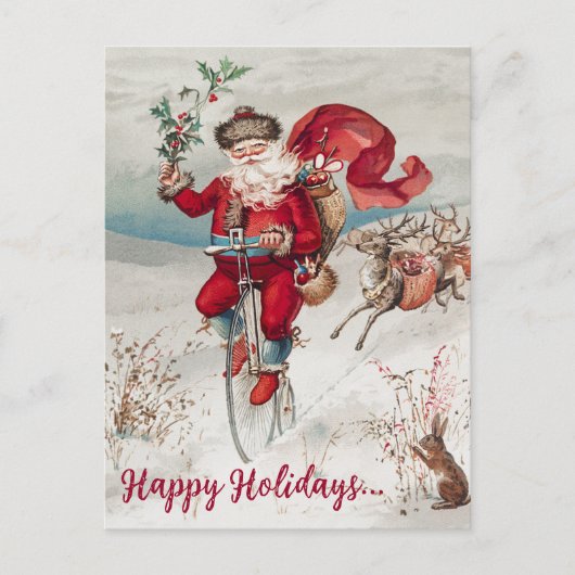 Santa op een fiets met rendier en konijn Briefkaart (Voorkant)
