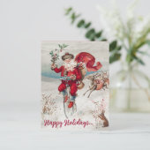 Santa op een fiets met rendier en konijn Briefkaart (Staand voorkant)