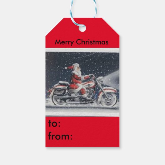 Santa op een motorfiets cadeau label cadeaulabel (Achterkant)