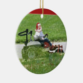 Santa op een rijdende grasmaaier tuinarchitect keramisch ornament (Rechts)