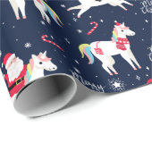 Santa op een Unicorn Cadeaupapier (Rol Hoek)