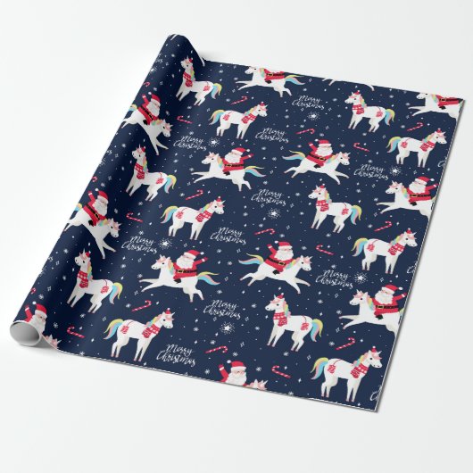Santa op een Unicorn Wrapping Paper Cadeaupapier (Uitgerold)
