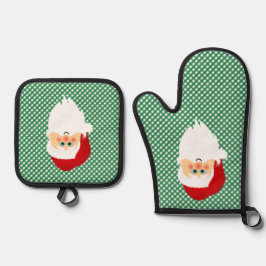 Santa op Green Gingham controleert ontwerp Ovenwant & Pannenlap Set
