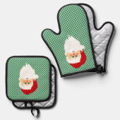 Santa op Green Gingham controleert ontwerp Ovenwant & Pannenlap Set (Voorkant / Achterkant)