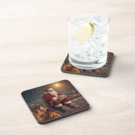Santa op het dak bier onderzetter (Rechterzijde)