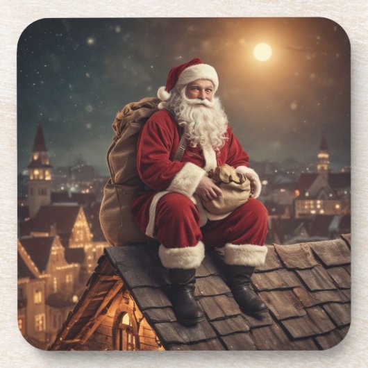 Santa op het dak bier onderzetter (Voorkant)