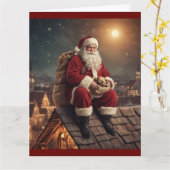 Santa op het dak kaart (Gele Bloem)
