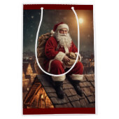 Santa op het dak medium cadeauzakje (Voorkant)
