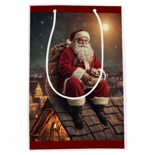 Santa op het dak medium cadeauzakje (Voorkant)