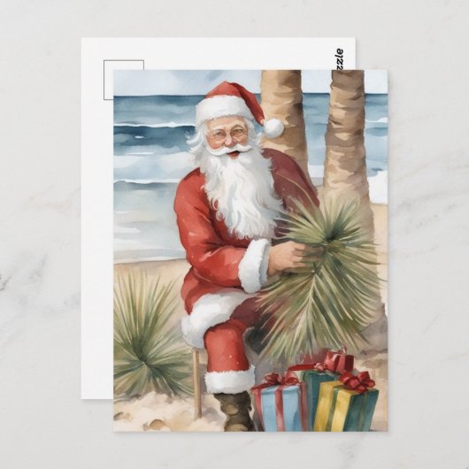 Santa op het strand briefkaart (Voorkant / Achterkant)