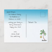 Santa op het strand Een zandsneeuwpop bouwen Briefkaart (Achterkant)