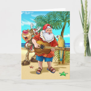 Santa op het strand feestdagen kaart