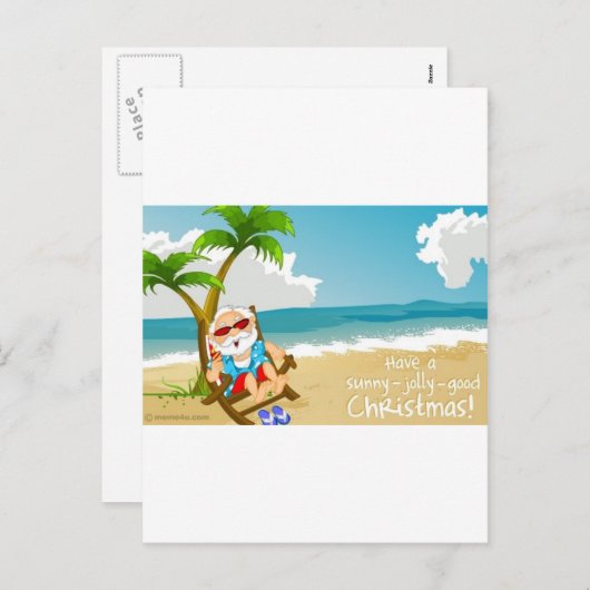 Santa op het strand, Santa op vakantie Feestdagenkaart (Voorkant / Achterkant)