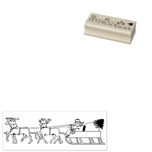 Santa op rendieren slee slee Kinder kerst DIY Rubberstempel (Gestempeld)