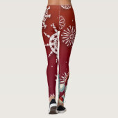 Santa op rode sneeuwvlok achtergrond leggings (Achterkant)