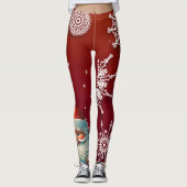 Santa op rode sneeuwvlok achtergrond leggings (Voorkant)