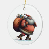 Santa op Roller Schaatsen met Gifts Gepersonalisee Keramisch Ornament (Links)