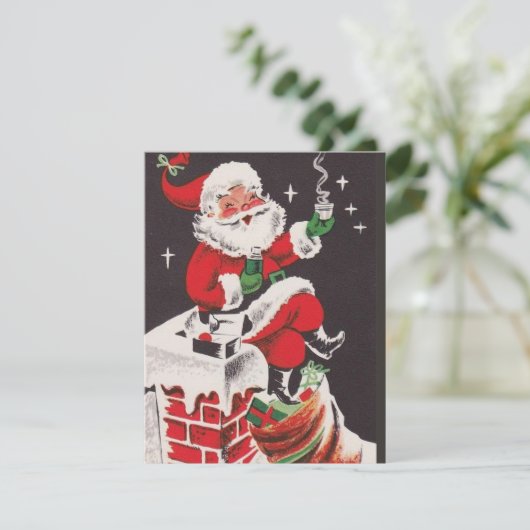  Santa op schoorsteen  aangepaste kerst Feestdagenkaart (Staand voorkant)