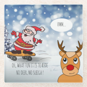 Santa op skateboard grappig rendier slee winter g glazen onderzetter