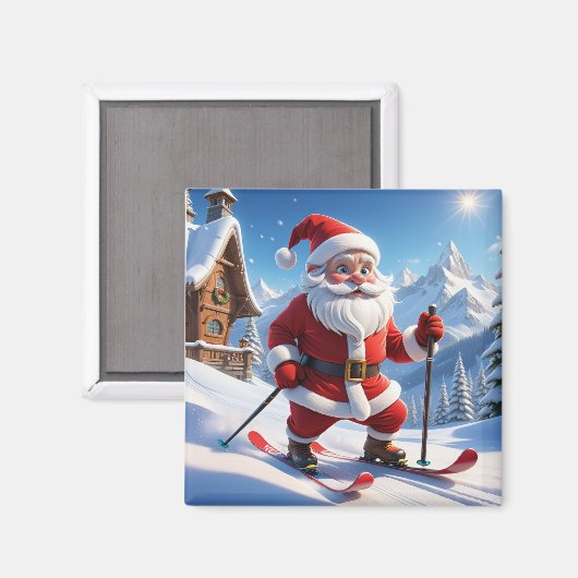 Santa op Skies Magneet (Voorkant / Achterkant)