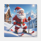 Santa op Skies Magneet (Voorkant)