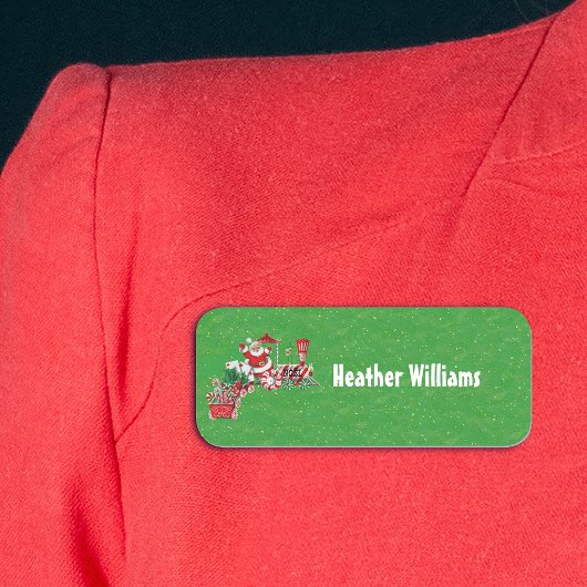 Santa op Snoep Trein Letters Holly Green Gold Naamplaatje