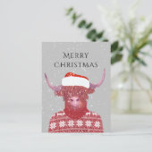 Santa Oranje Hoogland Koe Vrolijk kerstfeest Briefkaart (Staand voorkant)