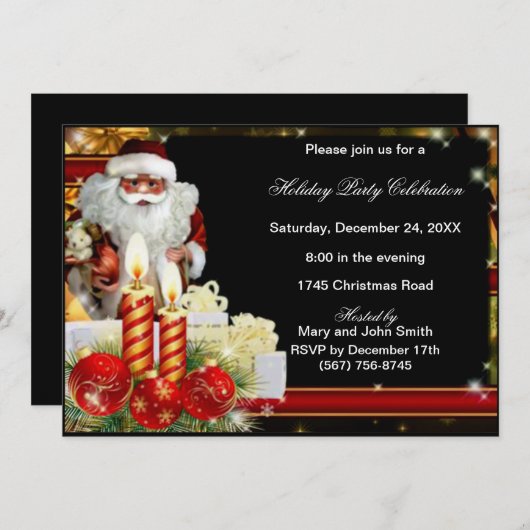 Santa Ornamenten Candles kerstfeest uitnodiging (Voorkant / Achterkant)