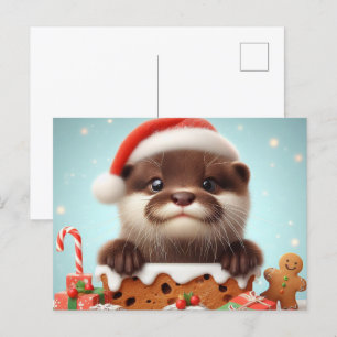 Santa Otter Kerstsnoepjes Briefkaart