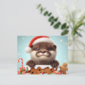 Santa Otter Kerstsnoepjes Briefkaart (Staand voorkant)
