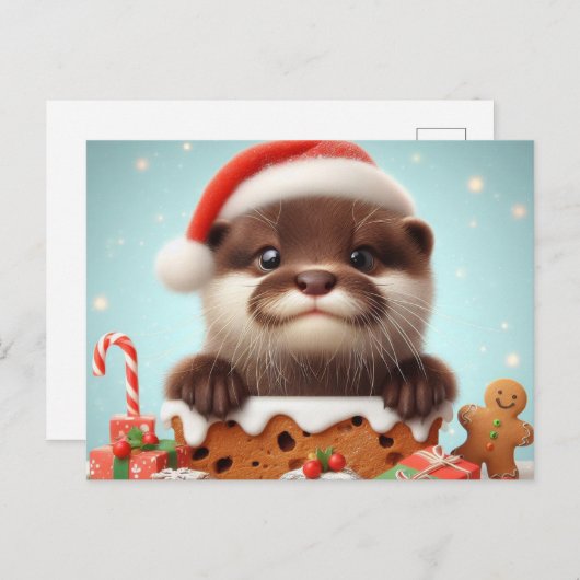 Santa Otter Kerstsnoepjes Briefkaart (Voorkant / Achterkant)