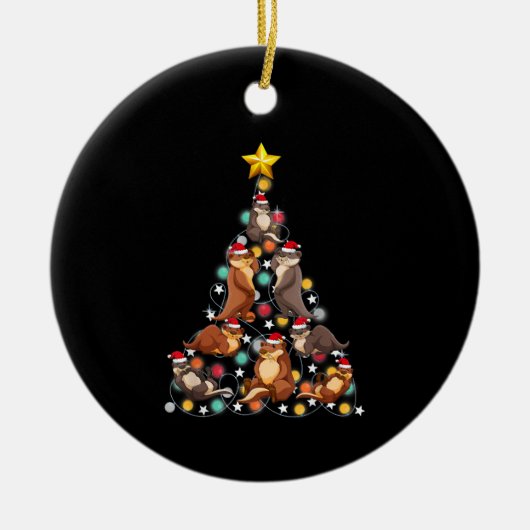 santa otters kerstboom| grappige otter kerstmis keramisch ornament (Voorkant)
