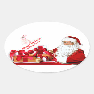 Santa Oval Stickers, glanzende Ovale Sticker