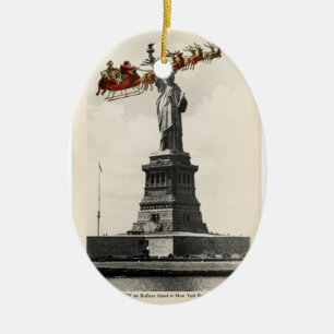 Santa Over New York American Kerstversiering Keramisch Ornament