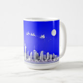 Santa Over New York City Christmas Blue Mug Koffiemok (Voorkant rechts)